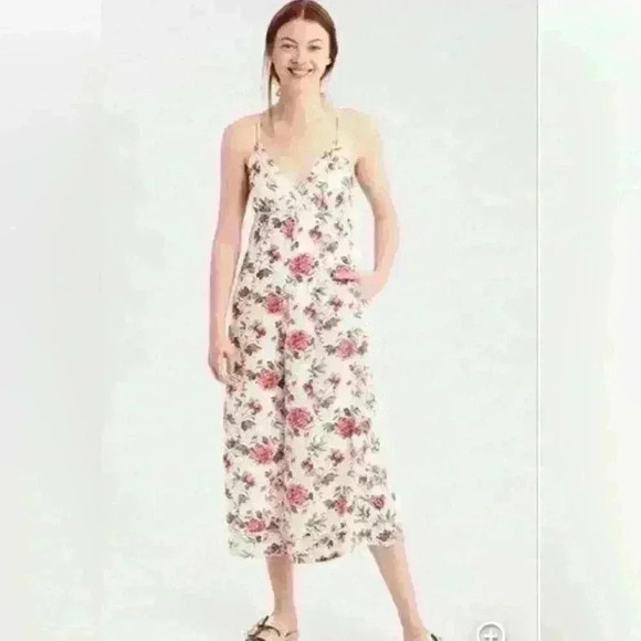 American Eagle White Pink floral jump Suit Romper Wide legged Boho size 2 - Picture 4 of 12